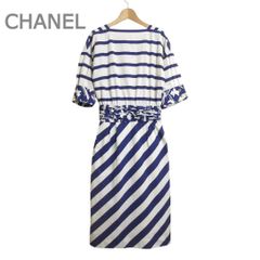 希少 CHANEL 上質 総柄 ドット シャーリング デザイン 半袖 ワンピース 