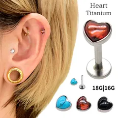 金属アレルギー対応 18G 16G ハート 天然石ピアス Bezel set cabochon インターナル ラブレット チタンピアス つけっぱなし ロブ ヘリックス インナーコンク アウターコンク ボディピアス