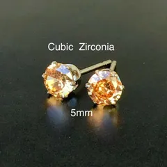 161、サージカルステンレスポストピアス、キュービックジルコニア、CZ、シャンパン、5mm、シルバー、一粒ピアス