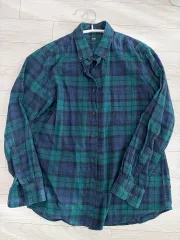 ユニクロ U フランネル ネイビー グリーン チェックシャツ L