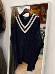 90-00s Polo RL ポロ クリケット テニス ケーブル Vネック セーター