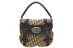 Christian Dior クリスチャンディオール ショルダーバッグ トロッター ワンショルダー ブラウン ベージュ コットンキャンバス レザー シルバー金具 美品 中古 4b011020