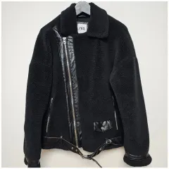 ザラ ブラック ボア フリース ライダースジャケット 100