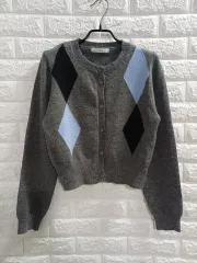 グレー アーガイル ニットカーディガン