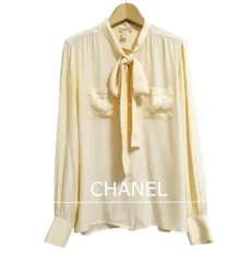 シャネル CHANEL ココマーク シフォン シャツ ブラウス ボウタイ 胸ポケット 長袖 ベージュ サイズ6 レディースのサムネイル