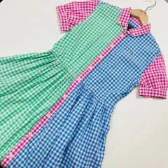 16t ラルフローレン Polo Kids バイカラー チェック柄ワンピース