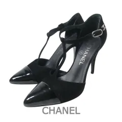 美品 シャネル CHANEL ココマーク パンプス セパレート スエード×エナメル アンクルストラップ アーモンドトゥ ピンヒール ブラック サイズ37C 約23.5 レディースのサムネイル