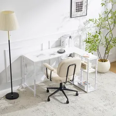 「数量限定セール」全新品 【ホワイト】一体分離多用型パソコンデスク パソコンデスク ラック付き デスク ワークデスク 木製 学習デスク