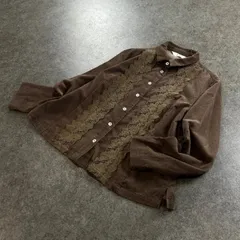 美品コットンハウスアヤ　コーデュロイ花柄ブラウン系長袖ワンピース秋冬 美品コットンハウスアヤ コーデュロイ花柄ブラウン系長袖ワンピース