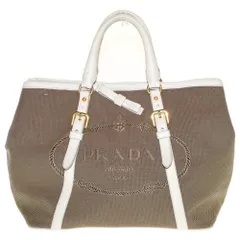 PRADA (プラダ) 2wayハンドバッグ ショルダーバッグ ミニトートバッグ ホワイト×ブラウン ゴールド金具 レザー×キャンバス BN1841