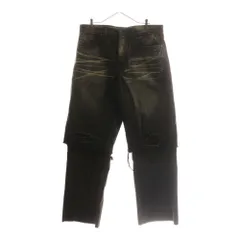 DIESEL (ディーゼル) P-HANS 5-Pocket Pants With Layered Leg ダメージ加工 レイヤードレッグ ワイド ストレートデニムパンツ ジーンズ ブラック/ブラウン A14121