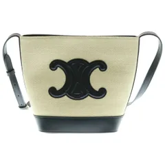 CELINE (セリーヌ) スモールバケット キュイル トリオンフ 2WAYバッグ ハンドバッグ ショルダーバッグ ブラック×ベージュ レザー×キャンバス ゴールド金具