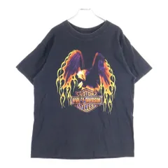 HARLEY DAVIDSON (ハーレーダビッドソン) 00s VINTAGE EAGLE FLAMES BAR&SHIELD TEE イーグルフレイムス ファイヤー バーアンドシールド プリント 2000 半袖Tシャツ ブラック
