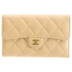 CHANEL (シャネル) マトラッセ ミディアム フラップ ウォレット ロングウォレット 長財布 カードケース ベージュ キャビアスキン AP0232 ゴールド金具