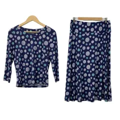 LAURAASHLEY(ローラアシュレイ) スカートセットアップ レディース美品  - ネイビー×白×ライトグリーン ドット柄/ストライプ