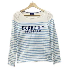 バーバリーブルーレーベル 長袖カットソー サイズ38 M レディース美品  - 白×ライトブルー×ダークネイビー クルーネック/ボーダー