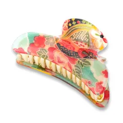 のレン ヘアクリップ バンスクリップ (大/ブルー) バナナクリップ ヘアアクセサリー 髪留め 髪飾り まとめ髪用 しっかりとまる 和風 和柄 和装/入学式 卒業式 パーティー 七五三 発表会 卒園式 入園式