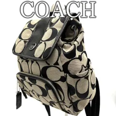 【レア】コーチ COACH シグネチャー リュックサック バックパック キャンバス レザー グレー ブラック フラップ式 デイパック ロゴ柄 カジュアル 通勤 通学