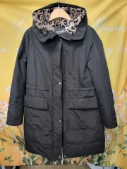 kiok ブラック フード ロング ダウン コート 66