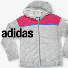 adidas NEO アディダスネオ スウェットパーカー フルジップ メッシュ切替 グレー ピンク M レディース