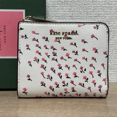 kate spade ケイトスペード 花柄 フラワー 二つ折り財布 コンパクトウォレット ミニ財布 L字ファスナー ホワイト ピンク レディース 人気
