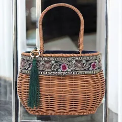 手作りキャリーバスケット 編みバッグ かごバッグ ハンドバッグ ショルダーバッグ 手持ちバッグ ストローバッグ レディースバッグ ファッシ