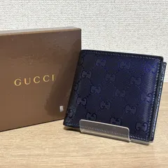 GUCCI グッチ GG柄 二つ折り財布 コンパクトウォレット ミニ財布 インプリメ　レザー ネイビー 紺 メンズ 男性用 定番 人気　224122