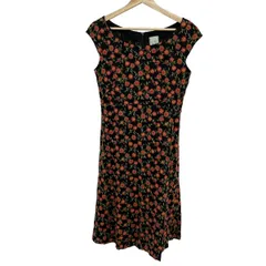 Sybilla(シビラ) ワンピース レディース - 黒×オレンジ×マルチ ノースリーブ/ひざ丈/花柄/刺繍