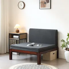 【厚さ8cmダークグレーマット付き】ディベッド  ソファベッド シングル 天然木製 伸長式ベッド ベッドフレーム 伸縮 下収納 おしゃれ 2way 天然木 来客用 リビング パイン材 すのこ仕様