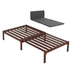 【厚さ5cmダークグレーマット付き】ディベッド  ソファベッド シングル 天然木製 伸長式ベッド ベッドフレーム 伸縮 下収納 おしゃれ 2way 天然木 来客用 リビング パイン材 すのこ仕様