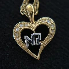 NINA RICCI ニナリッチ ネックレス ハートモチーフ NRロゴ ラインストーン ゴールドカラー ヴィンテージ　260102016