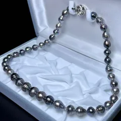 照り◎ 黒蝶真珠 ネックレス 8.06〜12.45㎜ 47㎝ 57.6g 南洋パール クロチョウ 本真珠 SILVER刻印 pearl jewelry necklace