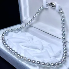 オーロラ級 アコヤ真珠 ネックレス 7.00〜7.46㎜ 43.5㎝ 34.3g 本真珠 ブルーグレー パール アクセサリー pearl jewelry necklace
