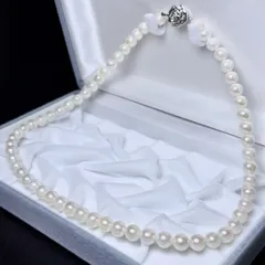 照り◎ アコヤ真珠 パール ネックレス ホワイト系 7.01〜7.51㎜ 45㎝ 35.2g 本真珠 SILVER刻印 アクセサリー pearl jewelry necklace