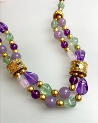 【希少/美品】AVON エイボン ヴィンテージ 天然石風 2連ネックレス マルチカラー