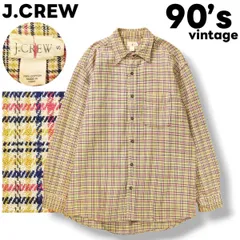 【希少】 90sヴィンテージ 巨人タグ ジェイクルー J.CREW 長袖 チェック柄 コットンネル シャツ ビッグシルエット ワークシャツ インド製 アメカジ ストリート S ベージュ系 メンズ