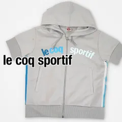 ルコックスポルティフ 半袖パーカー フード付き ジップアップ レディース M グレー ブルーライン スポーツウェア le coq sportif