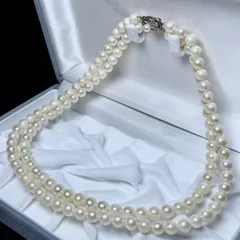 【2連】アコヤパール ネックレス ホワイト系 6.50〜6.97㎜ 50.9g 39㎝ 本真珠 アクセサリー pearl jewelry necklace SILVER刻印
