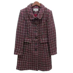 ローラアシュレイ LAURA ASHLEY 総柄 ジャガード ステンカラー コート ウール混 バーガンディ 38