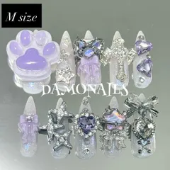 ♡現品ネイルチップ♡原宿パープル×肉球・病みかわネイル　