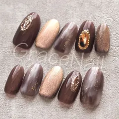 No.1093 現品販売！ネイルチップ　ブラウン/マグネット/ニュアンス