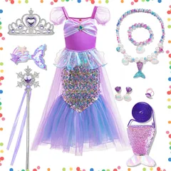 【人気商品】コスプレ コスプレ ハロウイン 女の子 ワンピース マーメイド風 人魚姫風 ドレス クリスマスプレゼント ドレス プリンセス デイズニー風 アリエル風 小物付き アリエル風 子供 [Agture]