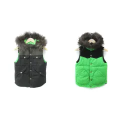 トミーヒルフィガー TOMMY HILFIGER ジャケット ダウンベスト フード付き リバーシブル ミドル丈 スタンドカラー 総裏地 切替 M 黒 黄緑 ブラック ライトグリーン /FF1