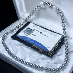 照り◎ アコヤパール ブルーグレー ネックレス 6.56～6.98㎜ 44㎝ 28.5g 本真珠 リアルパール アクセサリー SILVER刻印 SS026