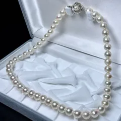 照り◎ アコヤパール ネックレス ホワイト系 8.01〜8.48㎜ 41g 42㎝ 本真珠 リアルパール SILVER刻印 pearl jewelry necklace SS038