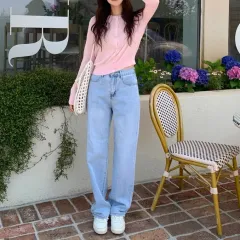 ライトブルー デニム ストレートパンツ S