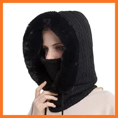 【新品】 [LeafIn] 目出し帽 フードウォーマー ボア レディース ニット 裏起毛 防寒フェイスマスク バイク 自転車 スキー スノーボード スポーツ 帽子 冬 防風 暖かい 男女兼用 9876(黒) 0