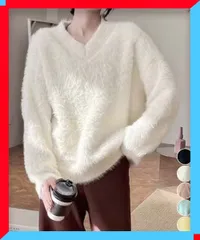 新品 レディース シャギー ニット トップス 起毛 ふわふわ モヘア調 体型カバー 着やせ 韓国風 秋冬【送料無料】