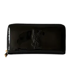YVES SAINT LAURENT イヴサンローラン 財布 長財布 ラウンドファスナー ロングウォレット ロゴ エナメル ブラック