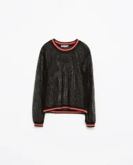 ZARA ザラ スペシャルティ 텍스처 メッシュ ラウンドネック セーター オレンジ